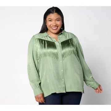 American West Button Front Fringe Blouse