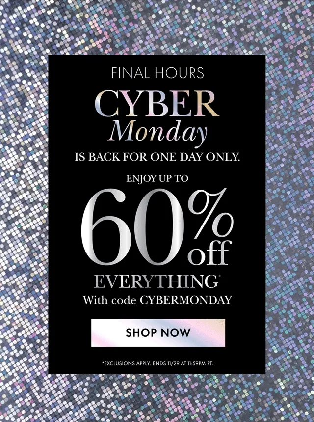 CYBER MONDAY IS BACK FOR ONE DAY ONLY.