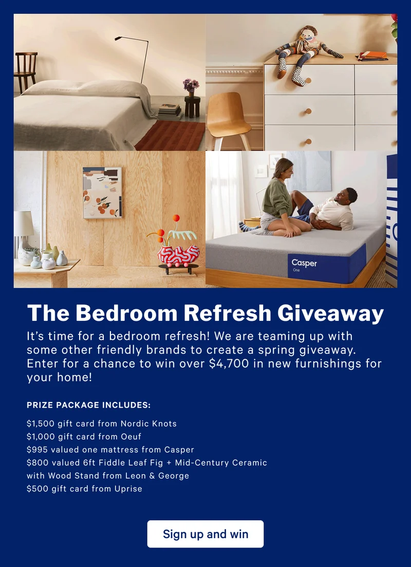 The Bedroom Refresh Giveaway >> It's time for a bedroom refresh! We are teaming up with some other friendly brands to create a spring giveaway. Enter for a chance to win over $4,700 in new furnishings for your home! >> Sign up and win >>