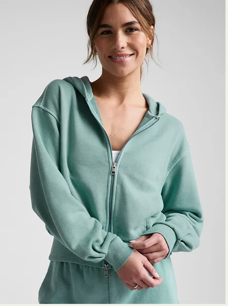 Fade Out Full Zip Hoodie in Washed Teal Sea