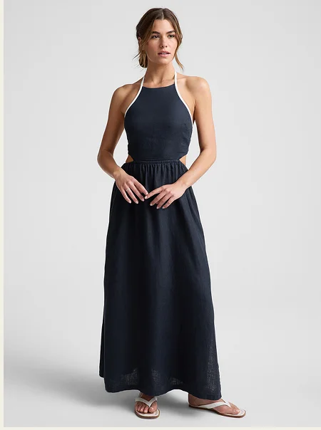 SoftWash Linen Halter Dress in Nocturnal Navy