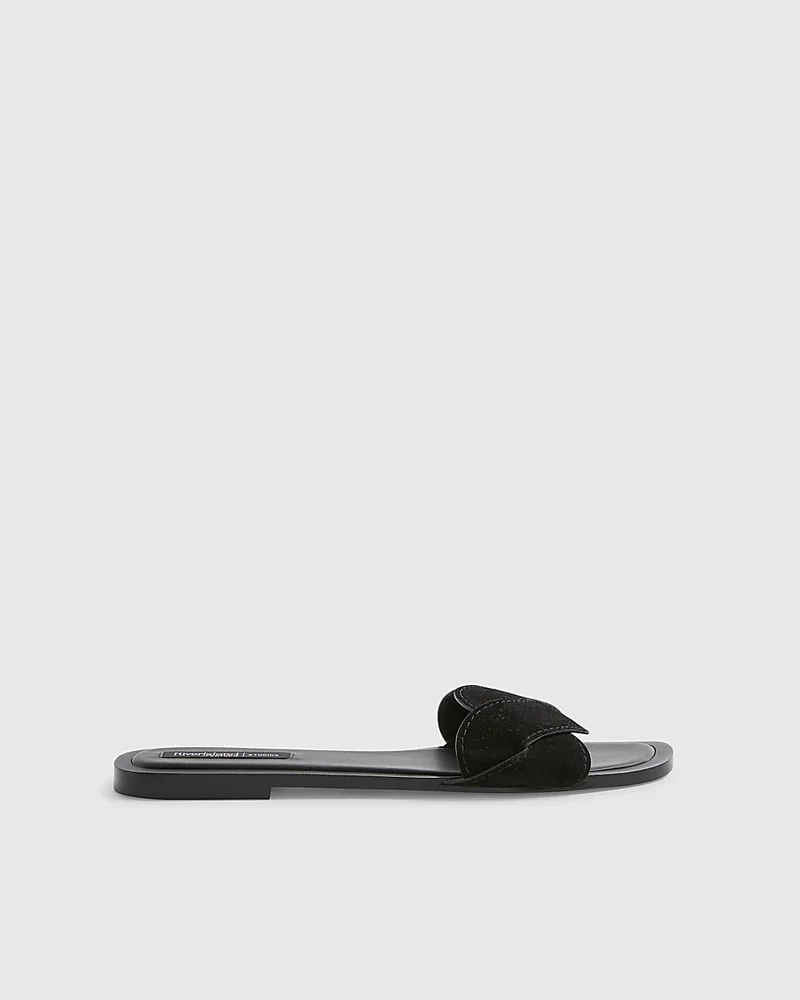 Womens Black Suede Twist Strap Sandals