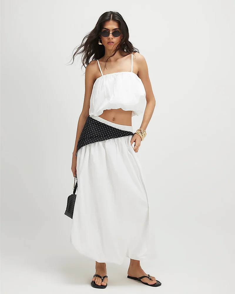 Womens White Poplin Bubble Hem Skirt