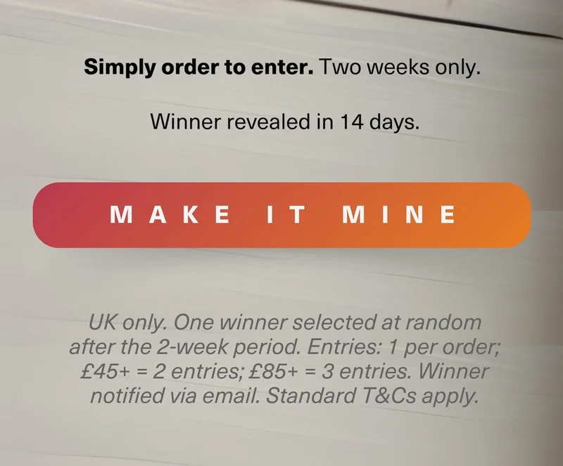 Order to enter. £45+ = 2 entries, £85+ = 3. Win a premium deck chair in 2 weeks. Don’t sit this out.