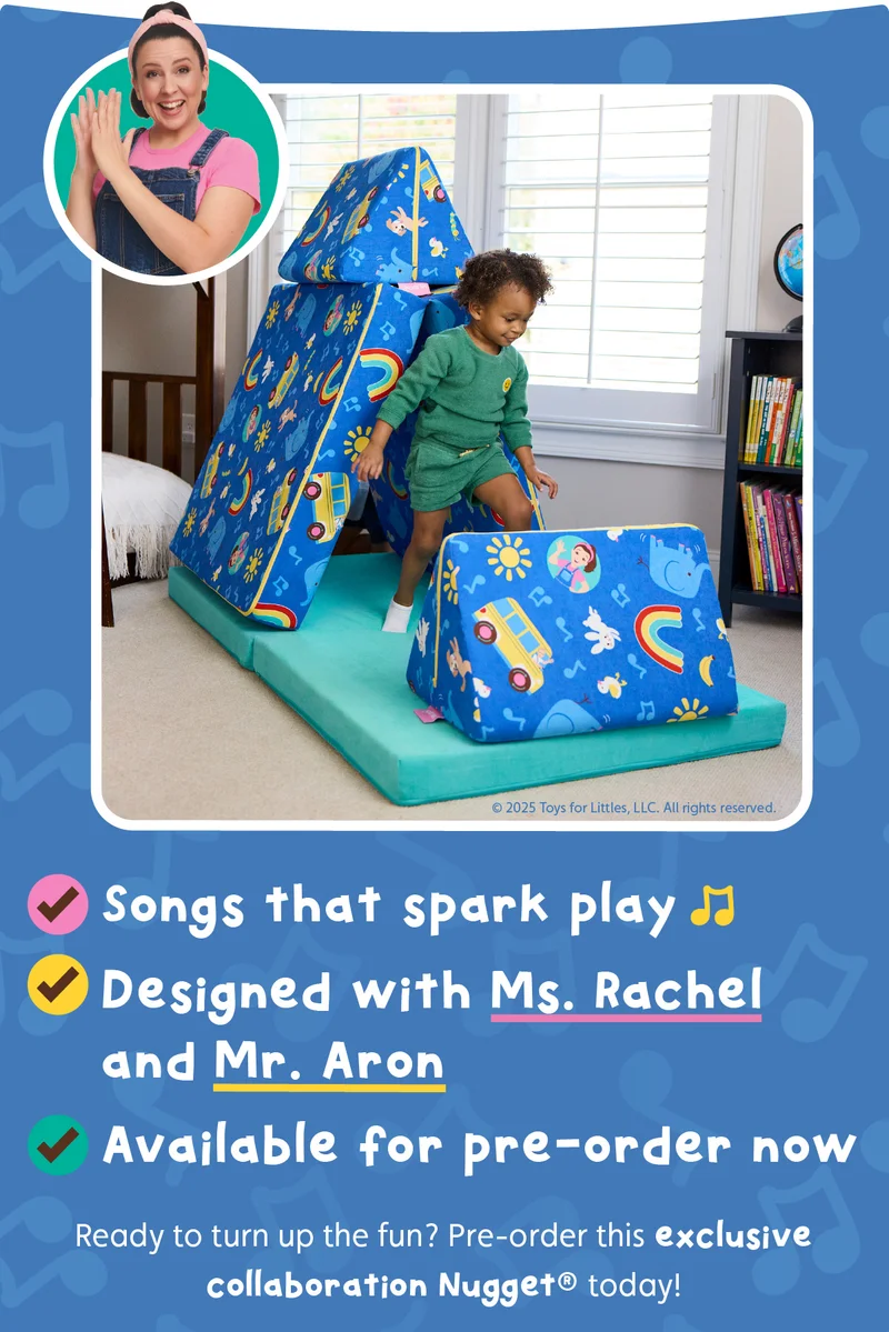 Songs that spark play. Designed with Ms. Rachel and Mr. Aron. Available for pre-order now. Ready to turn up the fun? Pre-order this exclusive collaboration Nugget® today!