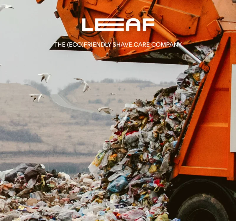 LEAF logo, the eco friendly shave company, three people in athletic wear holding leaf shave razors