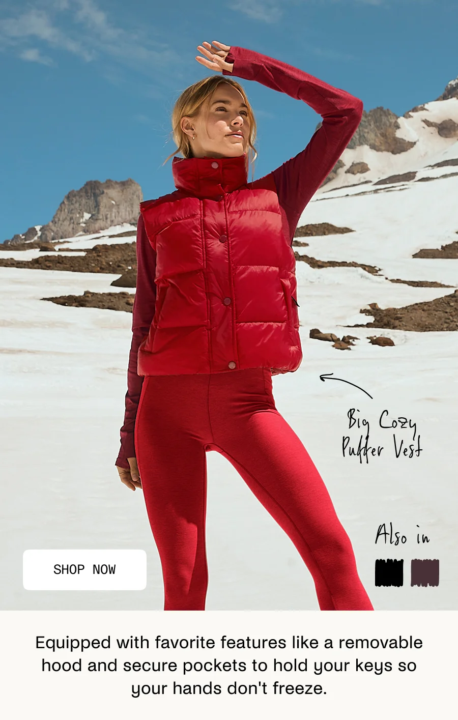 Big Cozy Puffer Vest in Holly Red