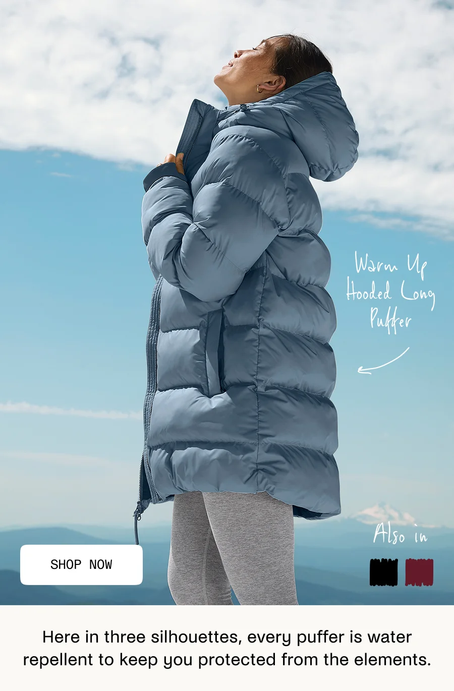 Warm Up Hooded Long Puffer Jacket in Lunar Blue