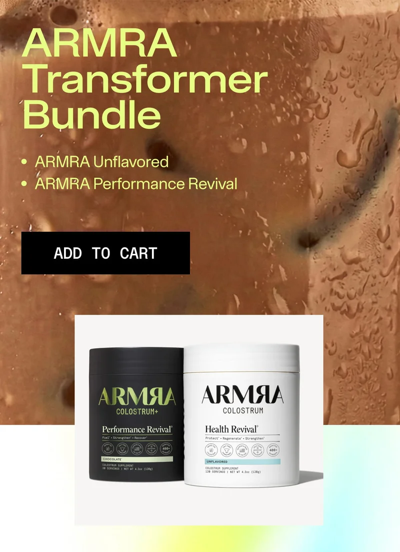 ARMRA Transformer Bundle featuring Performance Revival and Unflavored Colostrum containers.