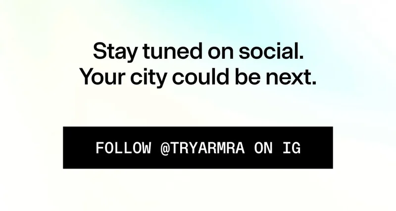 Text encouraging viewers to follow @tryarmra on Instagram for upcoming city events.
