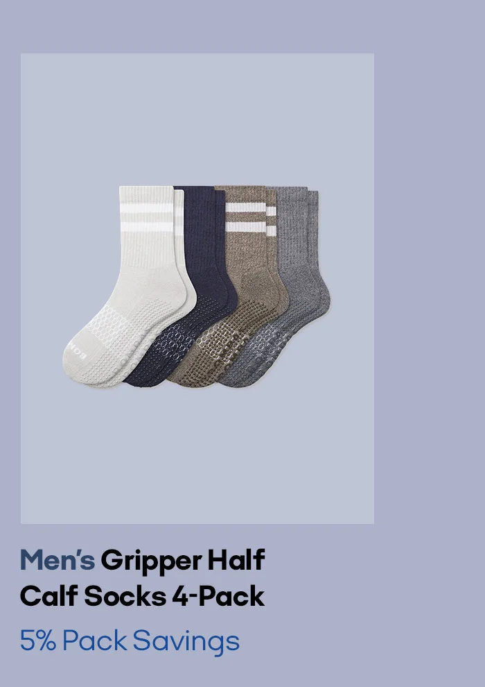 Men's Gripper Half Calf Socks 4-Pack 5% Pack Savings