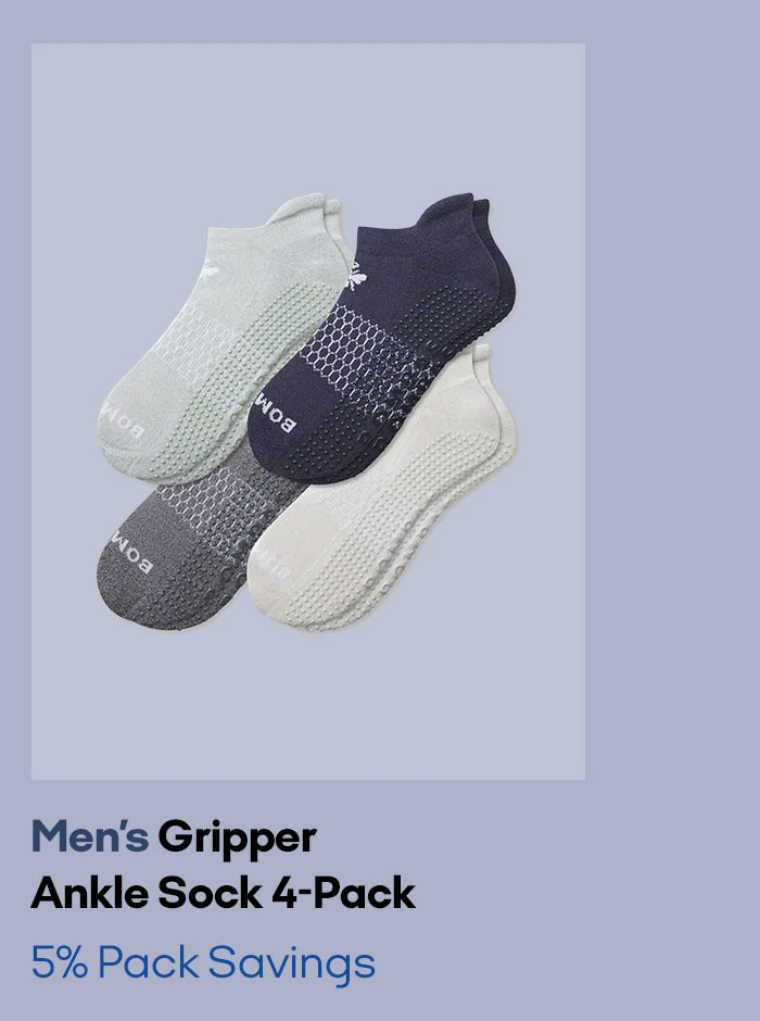 Men's Gripper Ankle Sock 4-Pack 5% Pack Savings