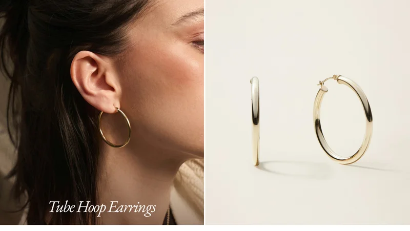 14k Solid Gold Tube Hoop Earrings