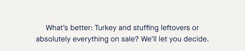 What’s better: Turkey and stuffing leftovers or absolutely everything on sale? We’ll let you decide.