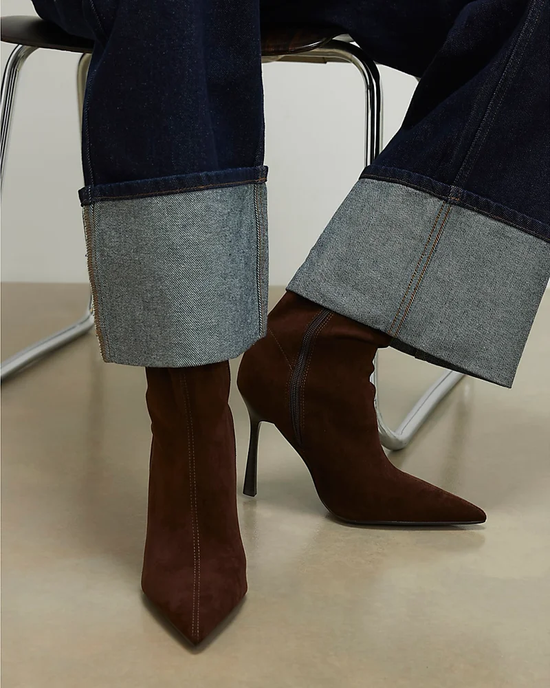 Womens Brown Heeled Sock Ankle Boots