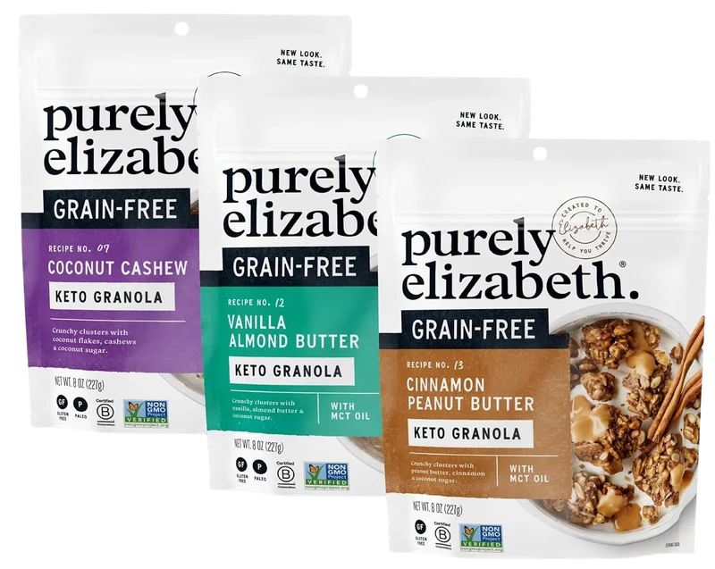 Image of Purely Elizabeth Grain-Free Nut Granola Variety Pack - Cinnamon Peanut Butter, Coconut Cashew, Vanilla Almond Butter (3 Pack)