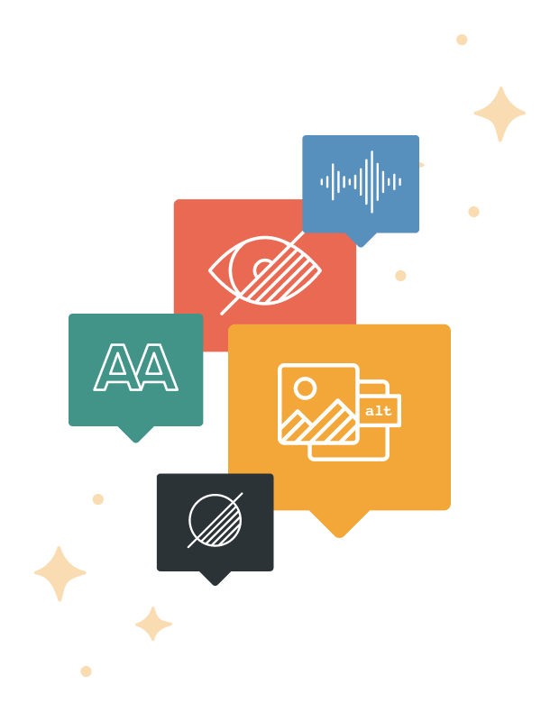 Accessibility icons and sparkles.