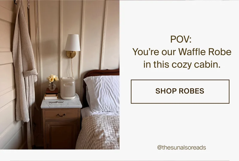 Waffle hanging in a cozy cabin. Shop robes.