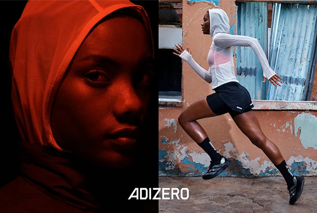Woman running in Adizero Evo SL with reflective accents