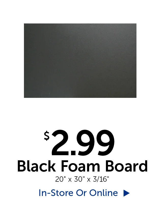 $2.99 Black Foam Board - 20" tall by 30" wide by 3/16" thick