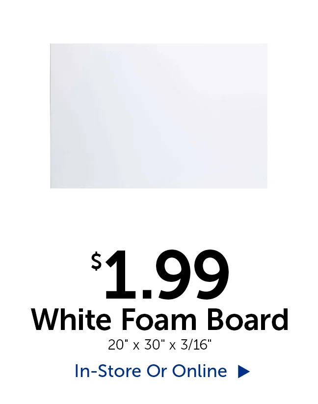 $1.99 White Foam Board - 20" tall by 30" wide by 3/16" thick
