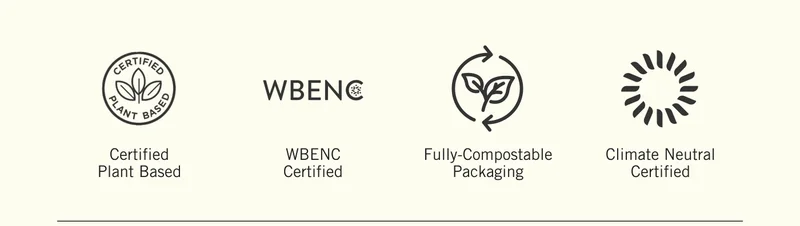 Certified Plant Based. WBE NC Certified. Fully-Compostable Packaging. Climate Neutral Certified.
