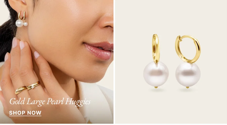 Gold Large Pearl Huggies | Shop Now