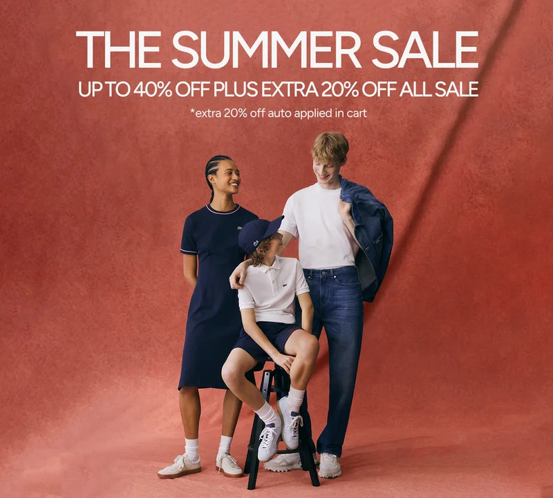 The Summer Sale. Up to 40% off PLUS extra 20% off all sale, *extra 20% off auto applied in cart.
