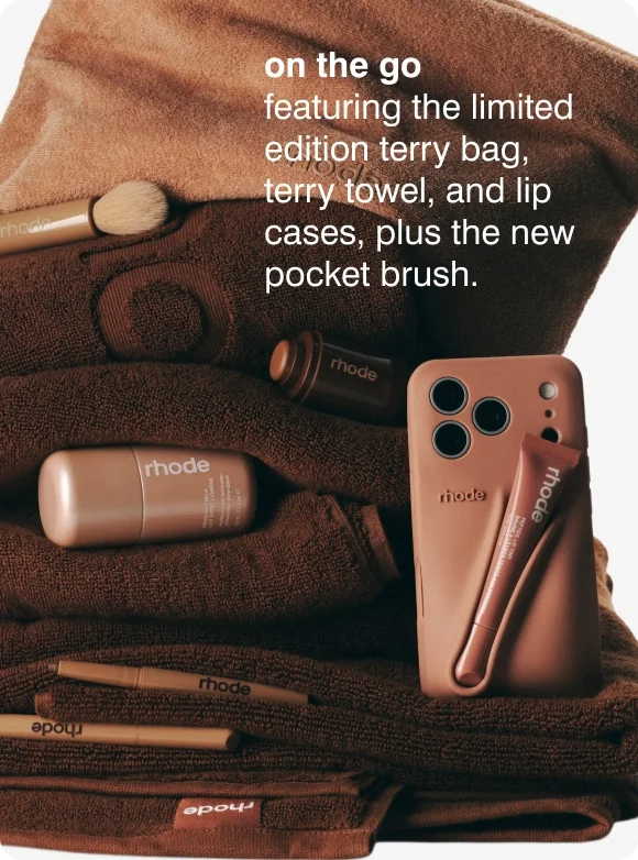 on the go​ - featuring the limited edition terry bag, terry towel, and lip cases, plus the new pocket brush.