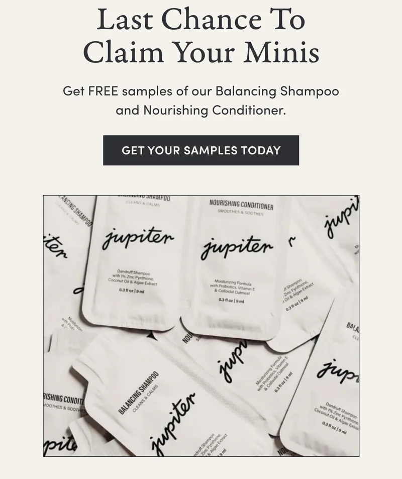 Last Chance To Claim Your Minis | Get FREE samples of our Balancing Shampoo and Nourishing Conditioner. | Start Your Trial Today