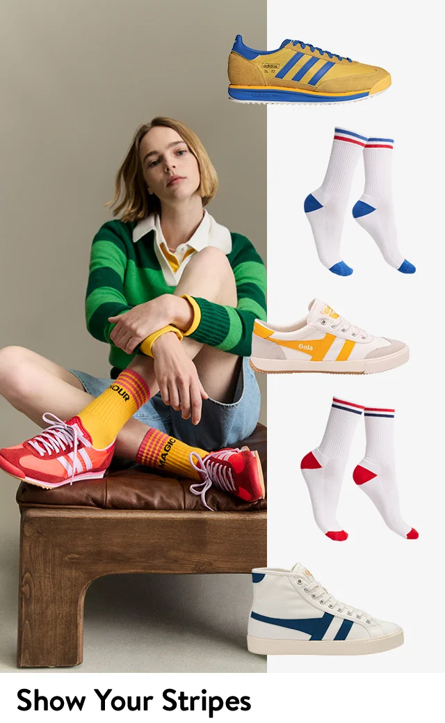 Striped sneakers and socks.