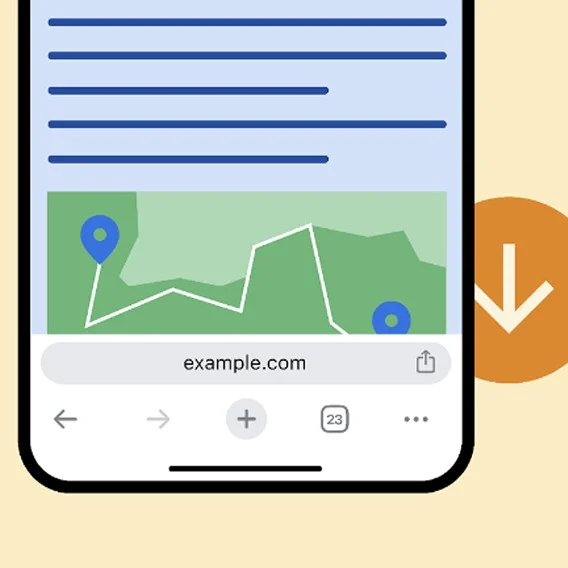 Illustration of a phone with an abstract image of a Chrome address bar at the bottom of the screen.
