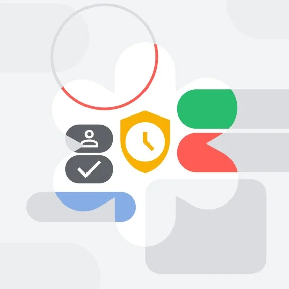 Abstract illustration of various safety symbols like a checkmark and a shield.