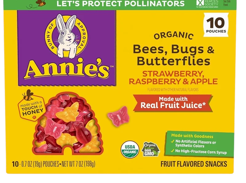 Image of Annie's Homegrown Bees, Bugs & Butterflies Strawberry, Raspberry & Apple Fruit Snacks