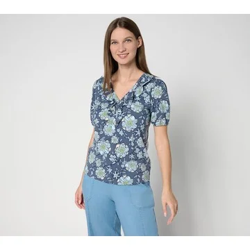 AnyBody Cozy Knit Printed Ruffle Front Top