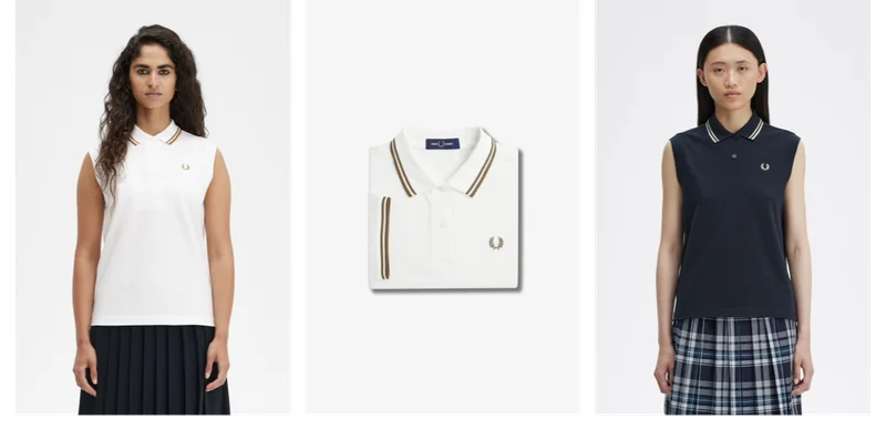 Collage of varied womens Fred Perry polo shirt products