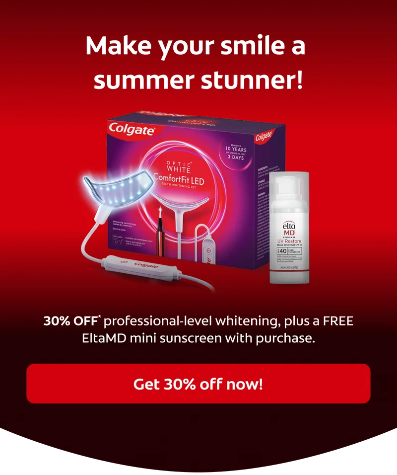 Make your smile a summer stunner! 30% OFF* professional-level whitening, plus a FREE EltaMD mini sunscreen with purchase. Get 30% off now!