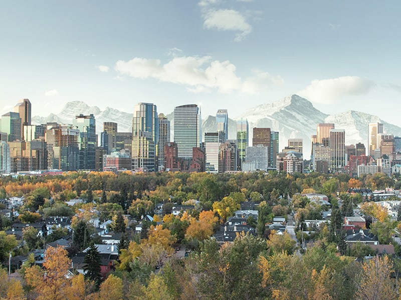 Skyline of downtown Calgary, Alberta, Canada.