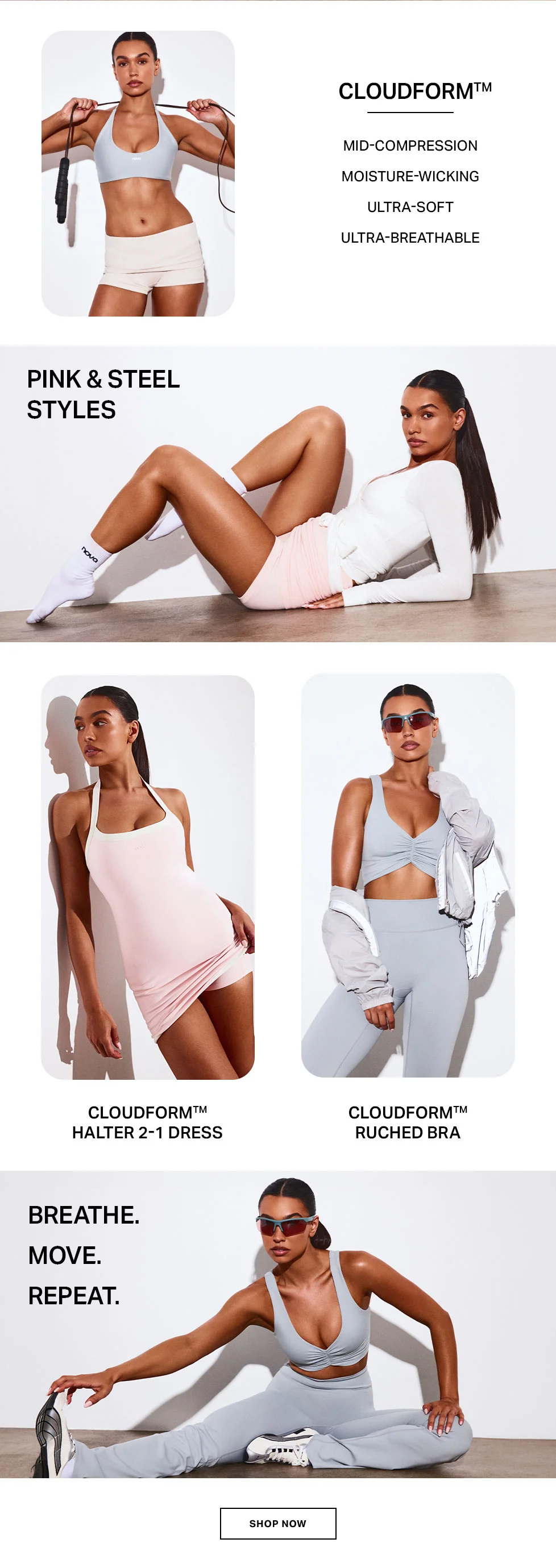 Shop CLOUDFORM™ performance activewear. Women's mid-compression, moisture-wicking sports bras, leggings, shorts & dresses. Ultra-soft, breathable.