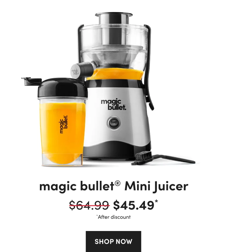 magic bullet Mini Juicer paired with a juice cup filled with fresh orange juice