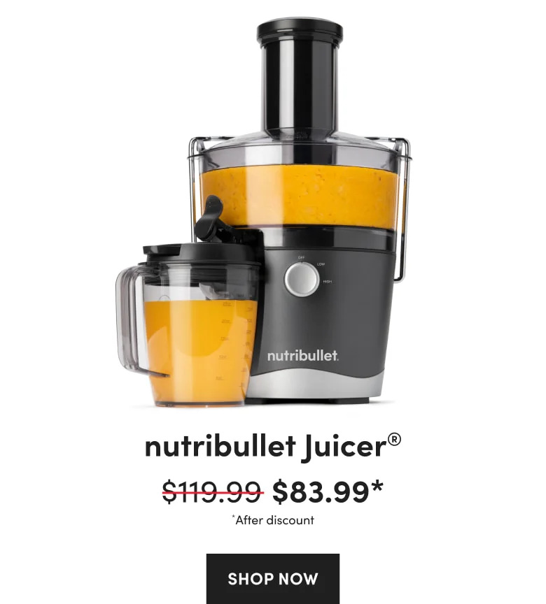 nutribullet Juicer shown extracting fresh orange juice during a 30 percent off sale