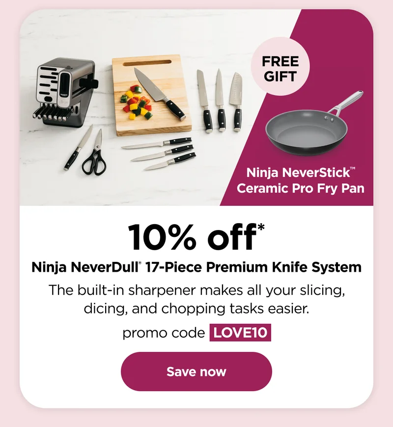 10% off* Ninja NeverDull® 17-Piece Premium Knife System with promo code LOVE10