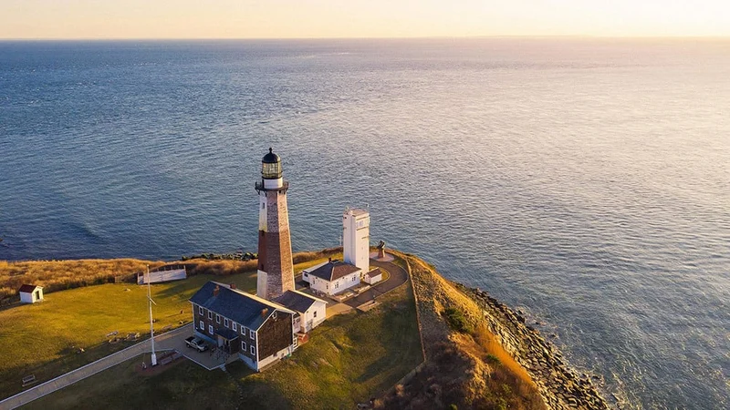 Image description: Aerial view of the Montauk Lighthouse