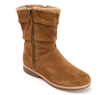 Earth Leather Water-Repellent Rouched Mid-Boots with Faux Fur-Hyland
