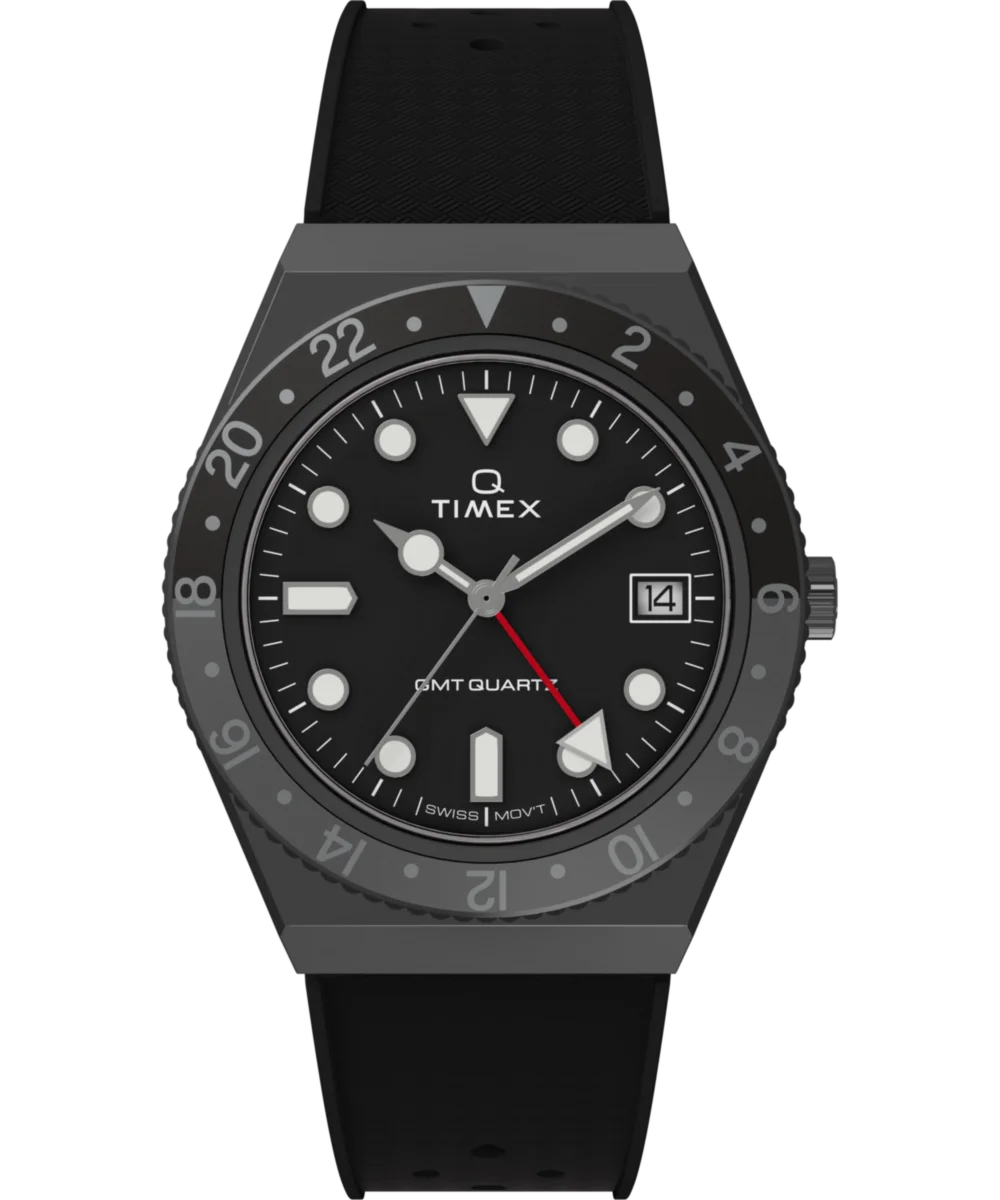 Image of Q Timex GMT 38mm Synthetic Rubber Strap Watch