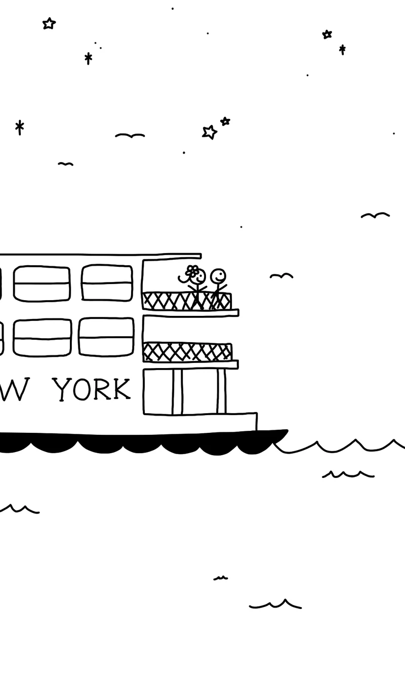 An illustration of two people on a ferry