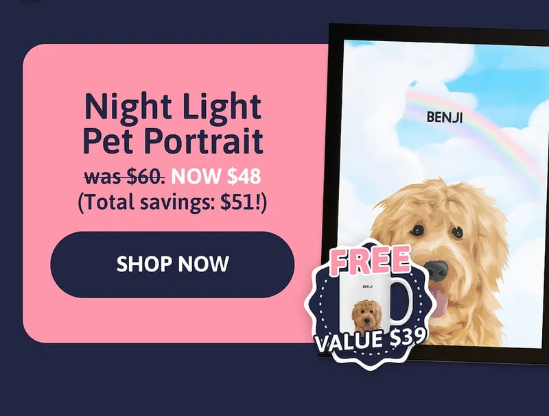 Night Light Pet Portrait + FREE Matching Mug was $60 NOW $48 (Total savings: $51!)