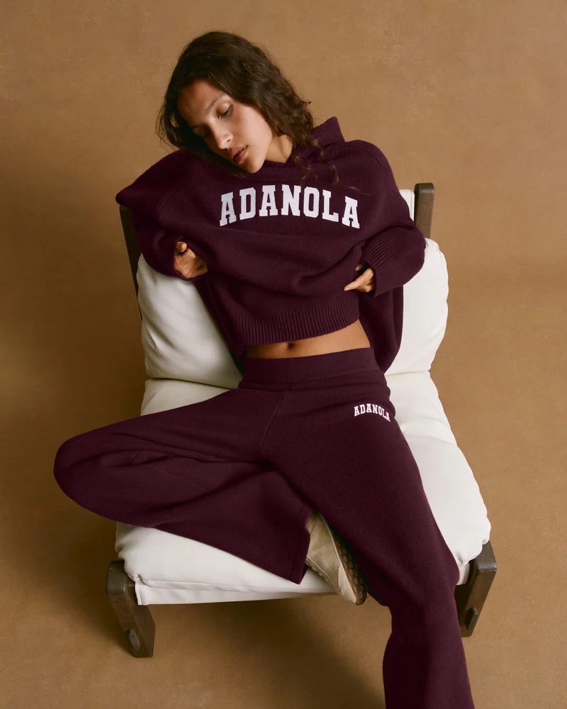 Image of Varsity Oversized Knit Hoodie - Dark Cherry/Marshmallow White