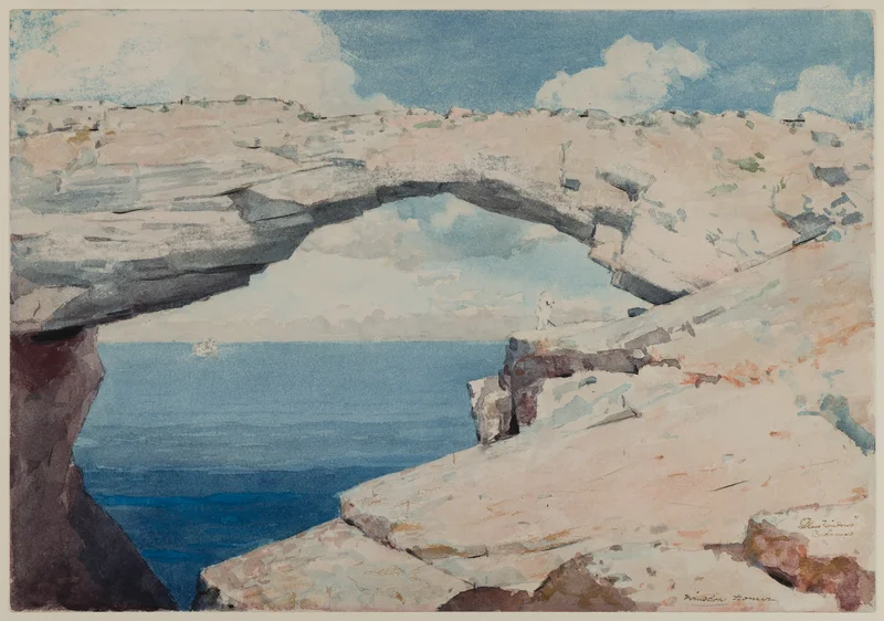 A painting of an ice bridge over water