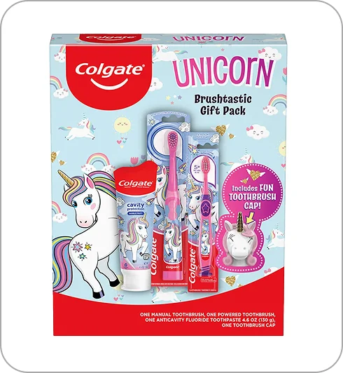 Colgate Unicorn Kids Toothbrush Gift Set with Toothpaste, 4 Piece Set